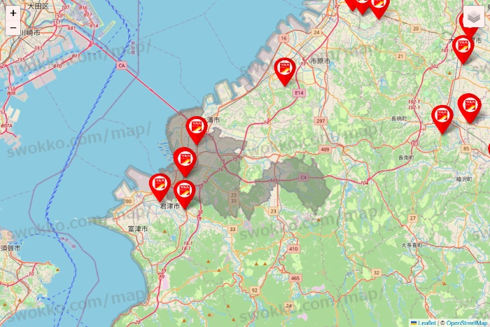 千葉県のツルハドラッグ系の店舗地図