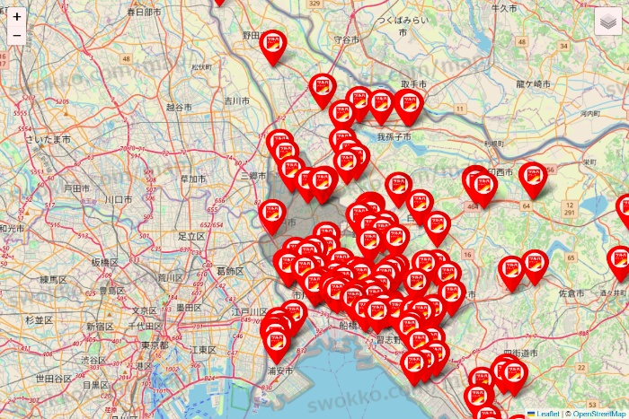 千葉県のツルハドラッグ系の店舗地図
