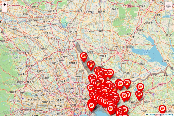 千葉県のツルハドラッグ系の店舗地図