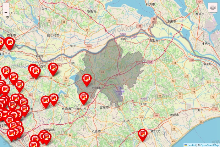 千葉県のツルハドラッグ系の店舗地図