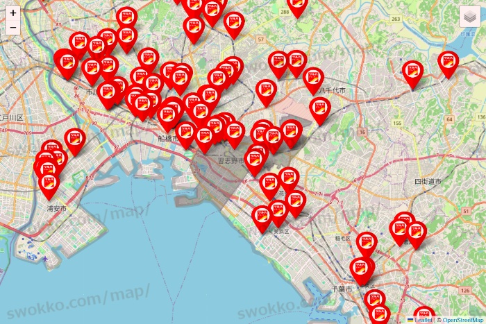 千葉県のツルハドラッグ系の店舗地図