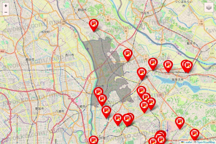 千葉県のツルハドラッグ系の店舗地図