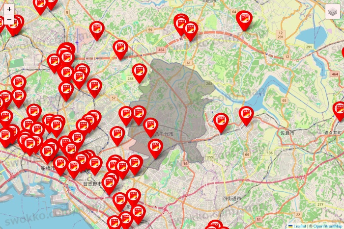 千葉県のツルハドラッグ系の店舗地図