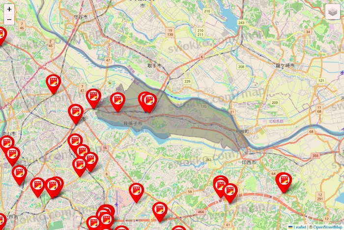 千葉県のツルハドラッグ系の店舗地図