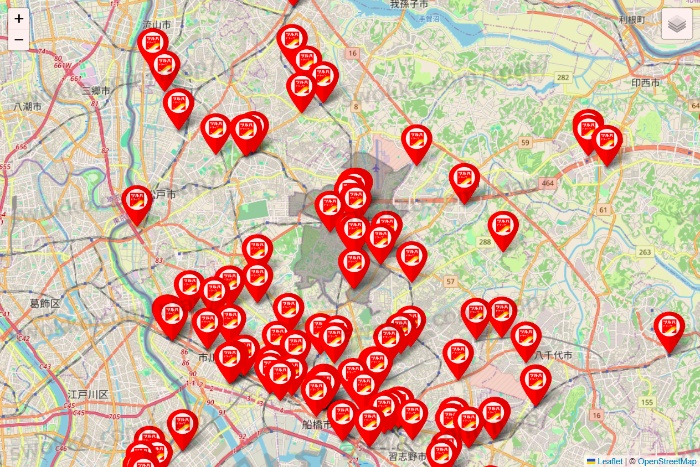 千葉県のツルハドラッグ系の店舗地図
