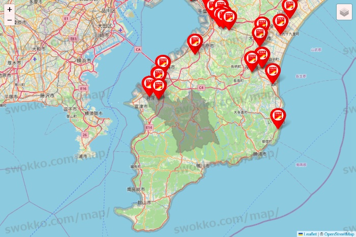 千葉県のツルハドラッグ系の店舗地図