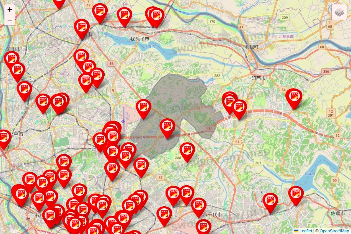 千葉県のツルハドラッグ系の店舗地図