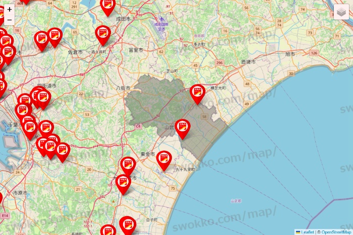 千葉県のツルハドラッグ系の店舗地図