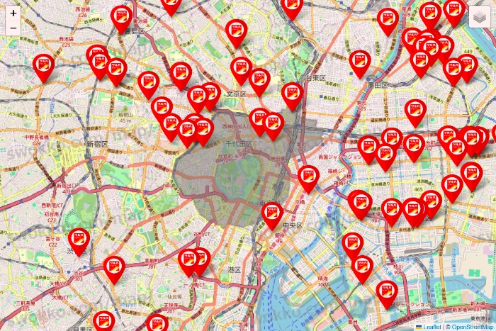 東京都のツルハドラッグ系の店舗地図