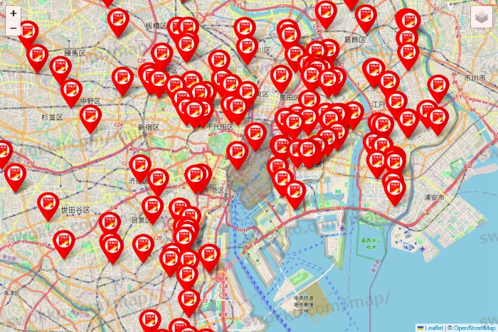 東京都のツルハドラッグ系の店舗地図