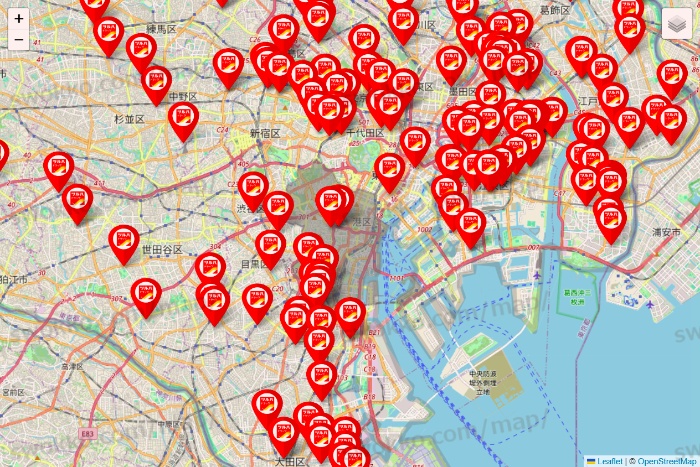 東京都のツルハドラッグ系の店舗地図