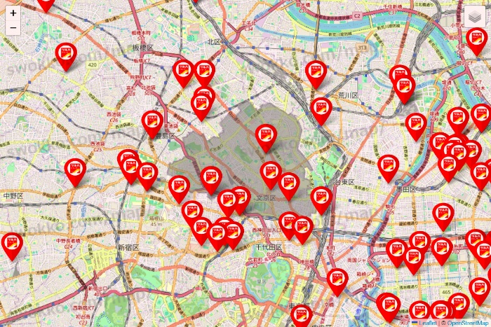 東京都のツルハドラッグ系の店舗地図