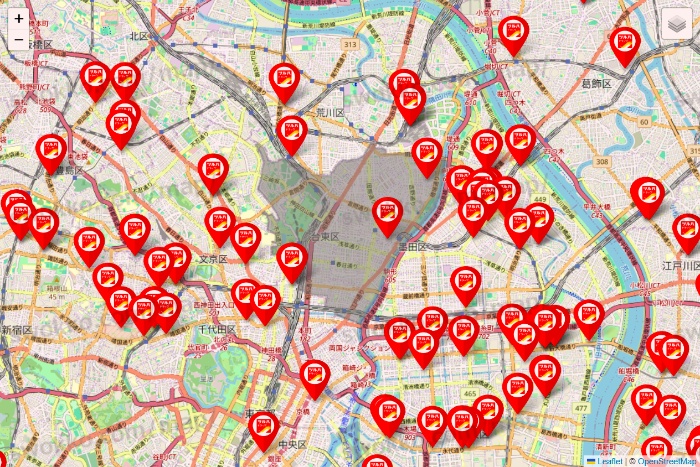 東京都のツルハドラッグ系の店舗地図