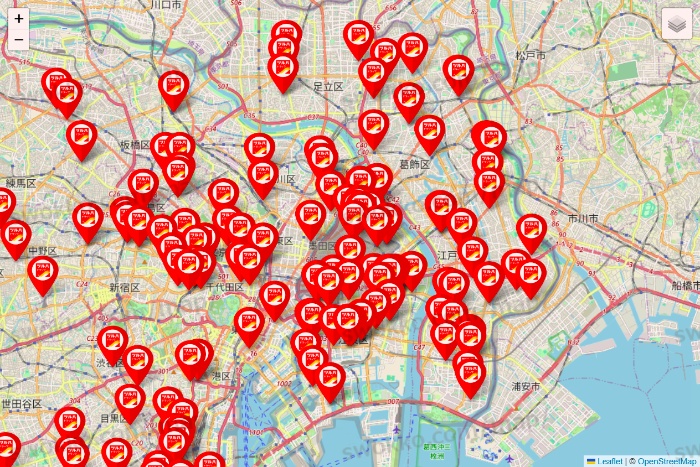 東京都のツルハドラッグ系の店舗地図