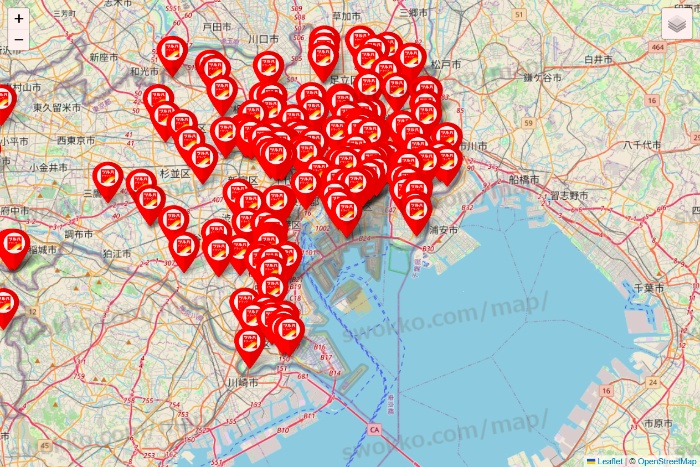 東京都のツルハドラッグ系の店舗地図