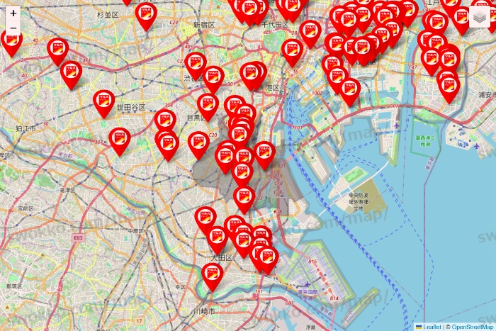 東京都のツルハドラッグ系の店舗地図