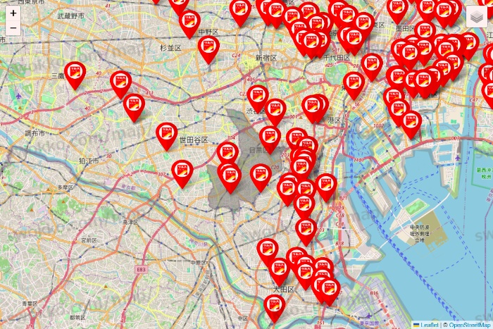 東京都のツルハドラッグ系の店舗地図