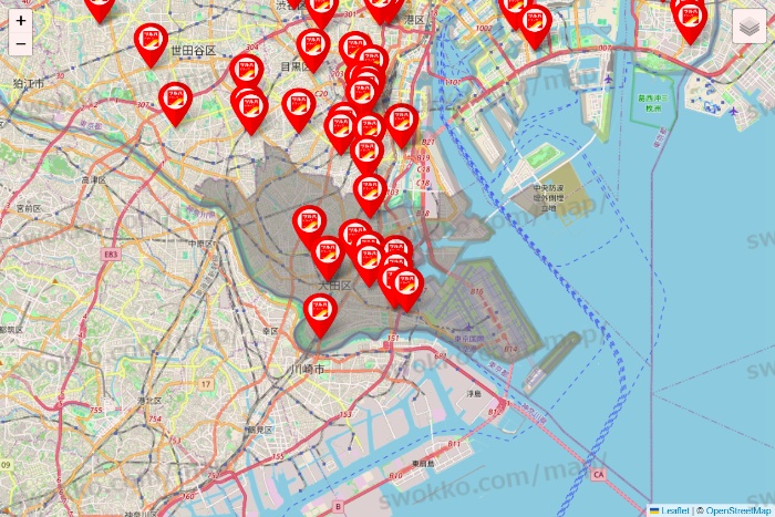 東京都のツルハドラッグ系の店舗地図