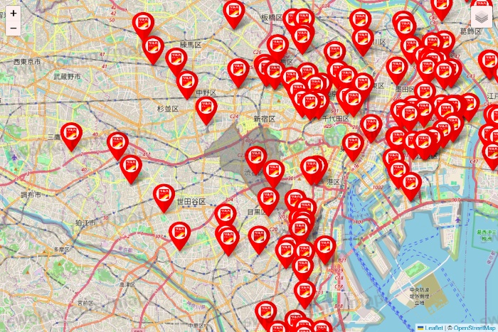 東京都のツルハドラッグ系の店舗地図