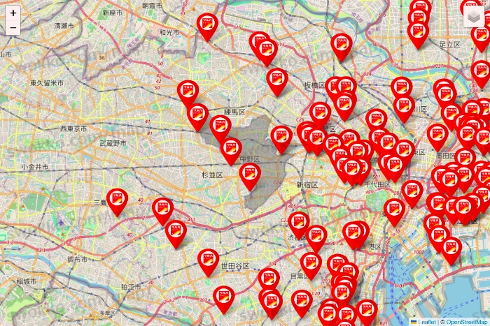 東京都のツルハドラッグ系の店舗地図
