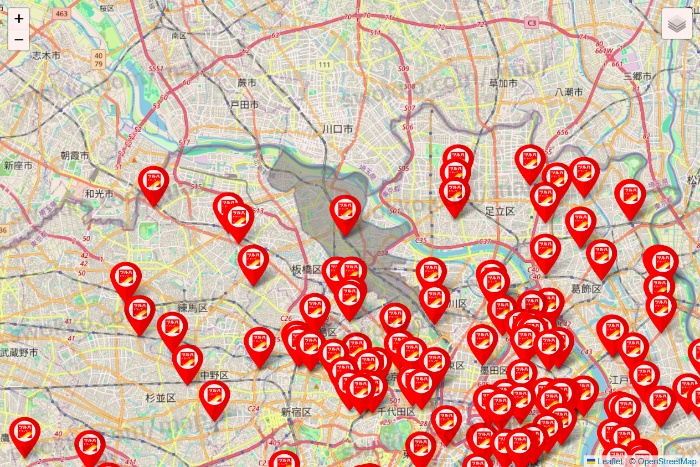 東京都のツルハドラッグ系の店舗地図