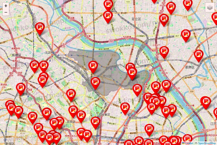 東京都のツルハドラッグ系の店舗地図