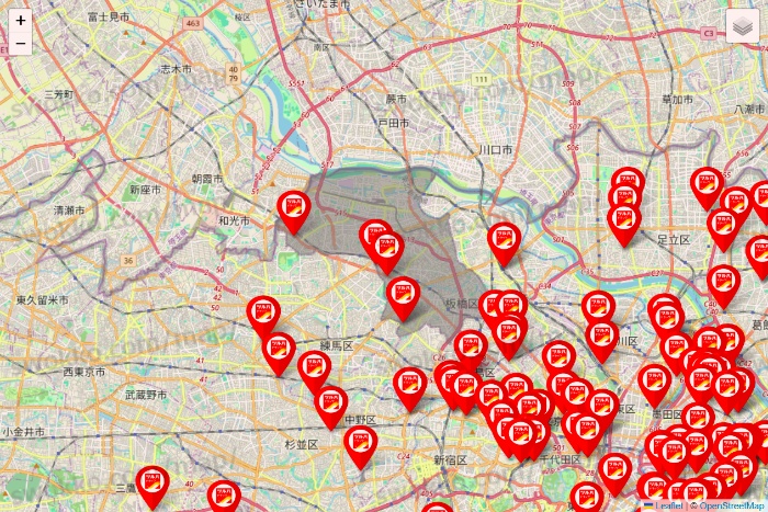 東京都のツルハドラッグ系の店舗地図