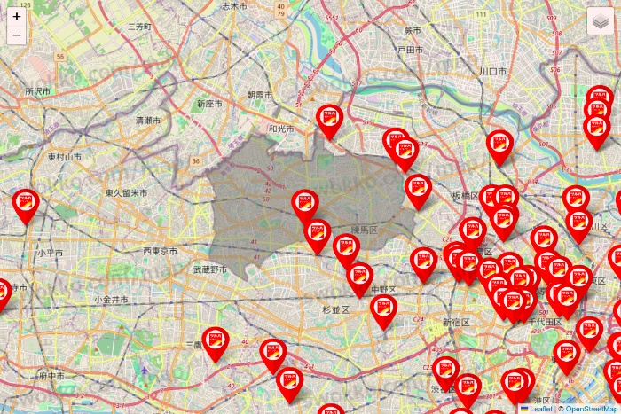 東京都のツルハドラッグ系の店舗地図
