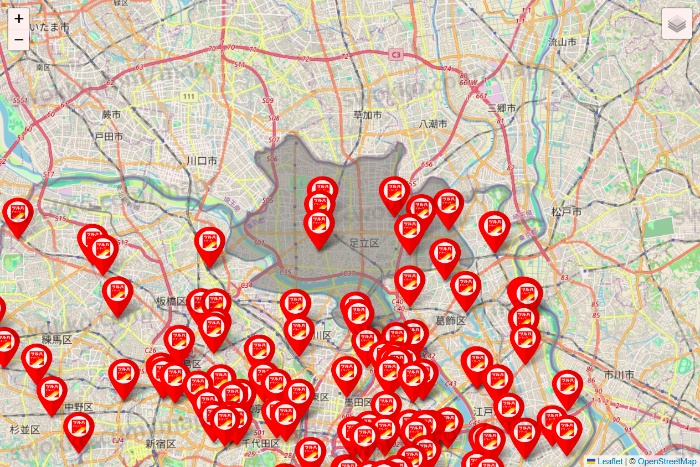 東京都のツルハドラッグ系の店舗地図