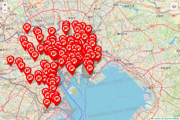 東京都のツルハドラッグ系の店舗地図