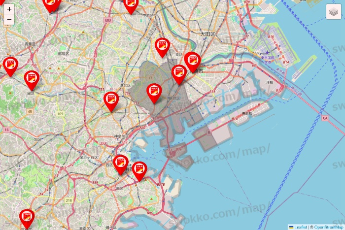 神奈川県のツルハドラッグ系の店舗地図