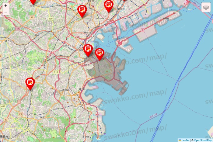神奈川県のツルハドラッグ系の店舗地図