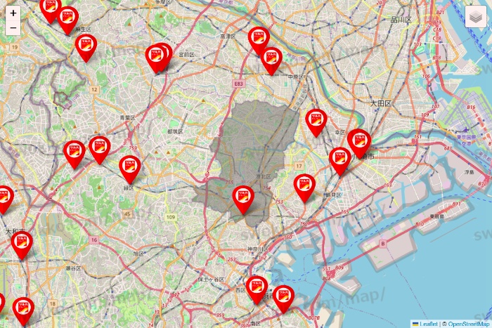 神奈川県のツルハドラッグ系の店舗地図