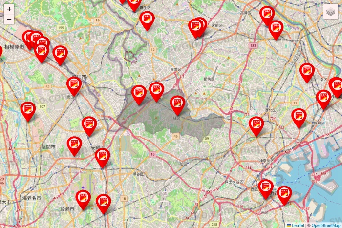 神奈川県のツルハドラッグ系の店舗地図