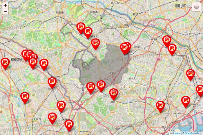神奈川県のツルハドラッグ系の店舗地図