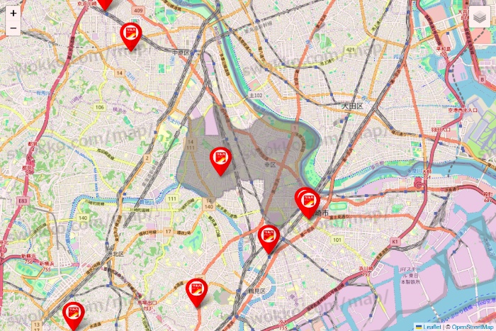 神奈川県のツルハドラッグ系の店舗地図