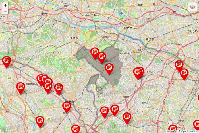 神奈川県のツルハドラッグ系の店舗地図
