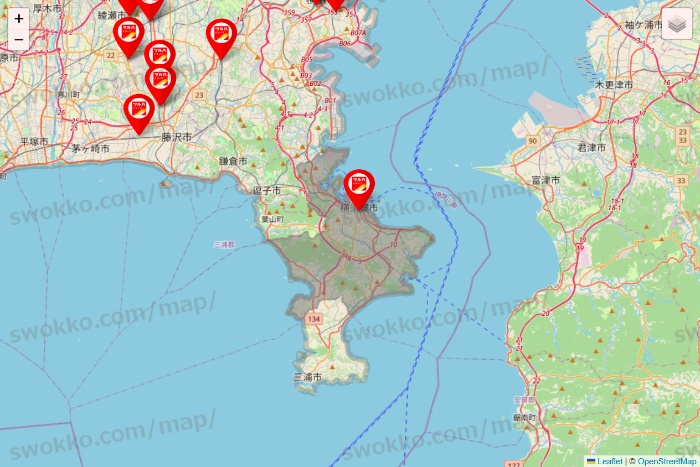 神奈川県のツルハドラッグ系の店舗地図