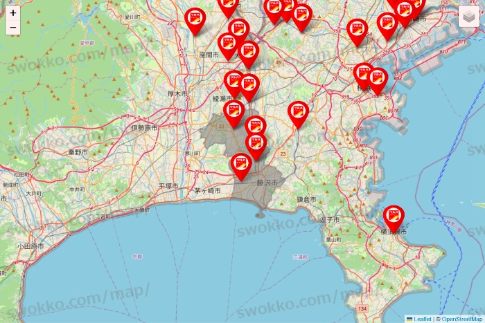 神奈川県のツルハドラッグ系の店舗地図