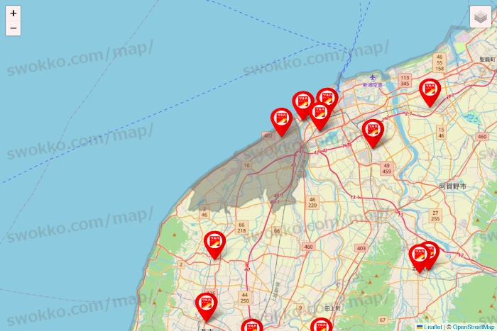 新潟県のツルハドラッグ系の店舗地図