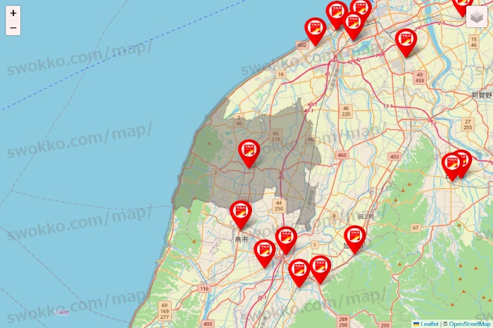 新潟県のツルハドラッグ系の店舗地図