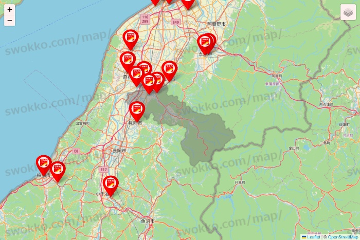 新潟県のツルハドラッグ系の店舗地図