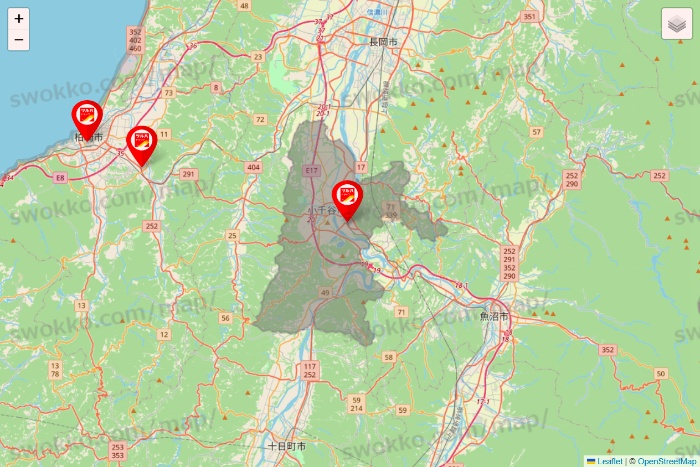 新潟県のツルハドラッグ系の店舗地図