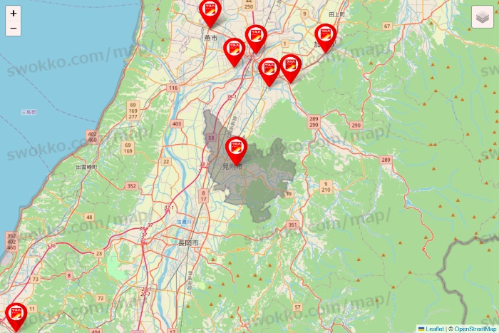 新潟県のツルハドラッグ系の店舗地図