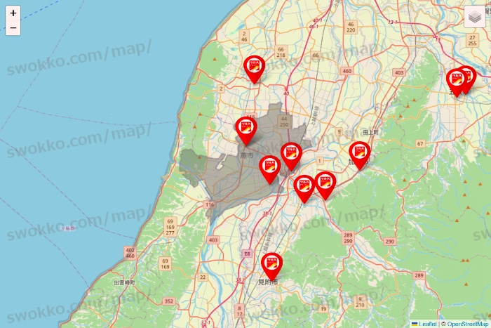 新潟県のツルハドラッグ系の店舗地図