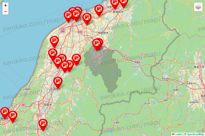 新潟県のツルハドラッグ系の店舗地図