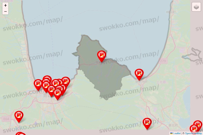 青森県のツルハドラッグ系の店舗地図