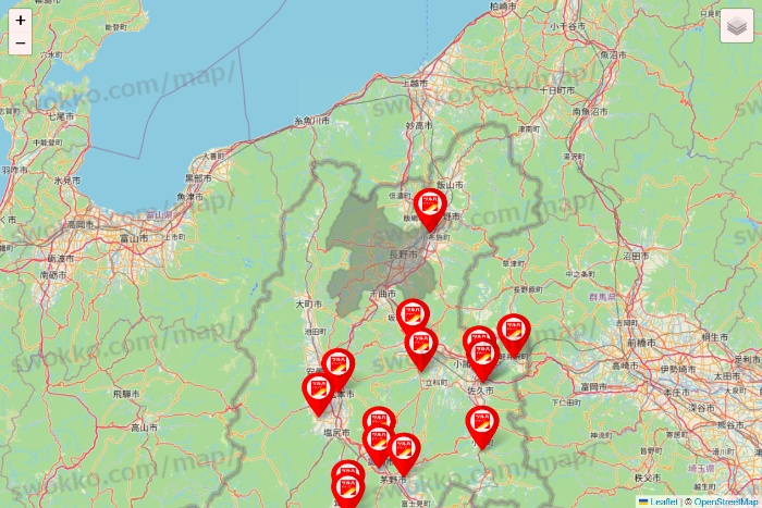 長野県のツルハドラッグ系の店舗地図