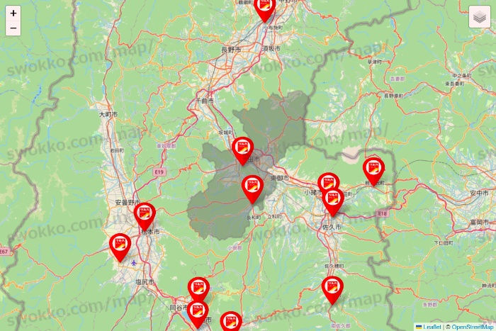 長野県のツルハドラッグ系の店舗地図