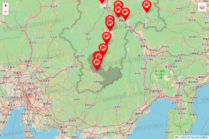 長野県のツルハドラッグ系の店舗地図